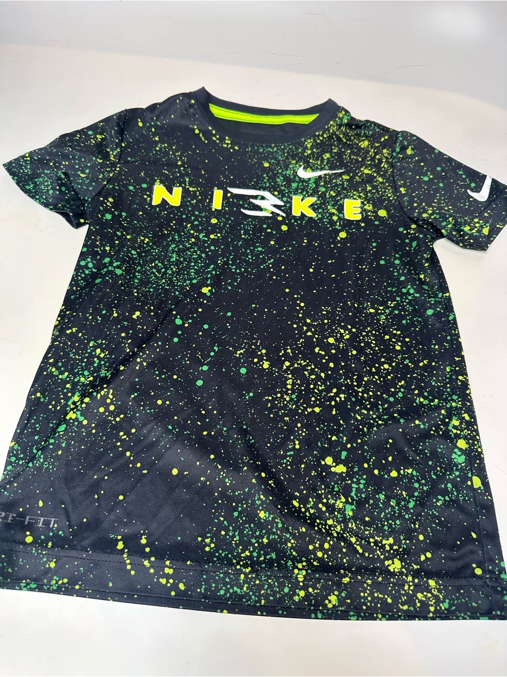 Nike Black Tee with Neon Green Splatter
